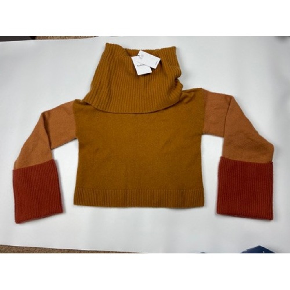 NAADAM Wool Cashmere Color Block Cowl Neck Sweater Caramel NWT XS